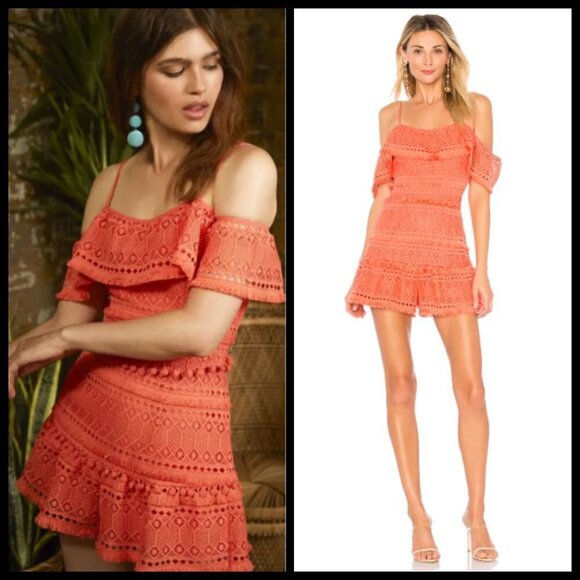 💕SAYLOR💕 Edith Lace Crochet PlaySuit Romper Coral Small S NWT - Picture 1 of 15